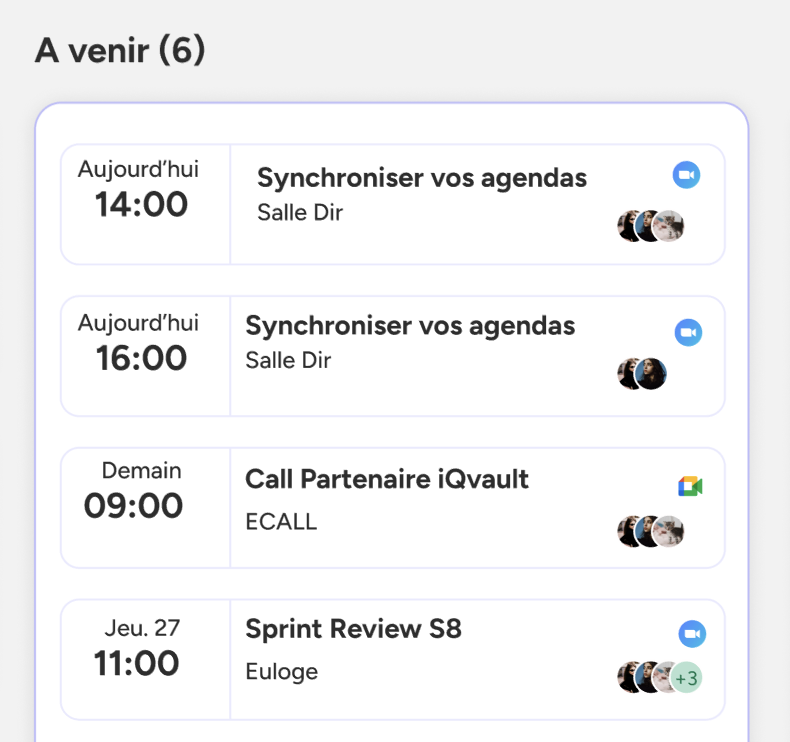 Réunions à venir